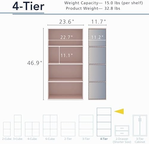 Homes: Inside + Out Apexa 4-Tier Cube Storage Organizer Shelves, Stackable Wood - Image 3