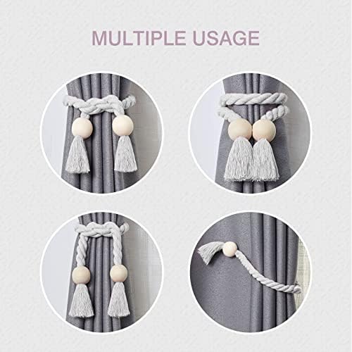 NICEEC 4 Pack Wooden Ball Magnetic Curtain Tiebacks Boho Home Decor Drape Tie - Image 5