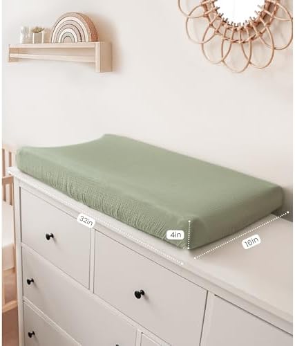 Konssy 100% Cotton Muslin Changing Pad Cover 2 Pack - Image 4