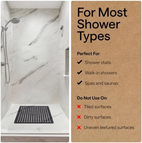 GORILLA GRIP Square Shower Stall Mat, Bathtub Floor Mat, 21x21 Charcoal - Image 6