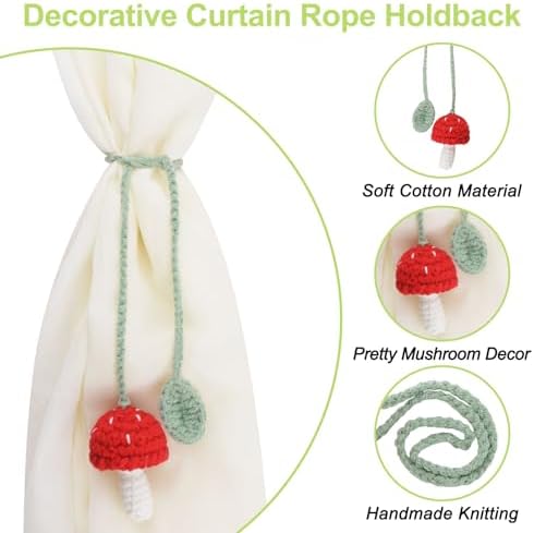 Mushroom Curtain Tieback 4Pcs Window Drape Rope Holdbacks - Image 4