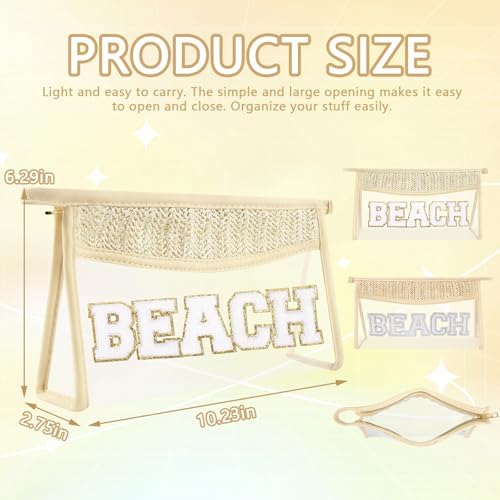 Iqimott Boho Patch Stuff Bag Clear Makeup Letter Bag, Waterproof Zipper Make up - Image 2