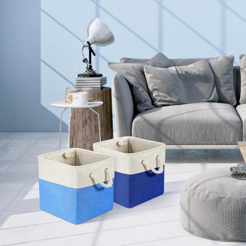 6 Pack 11x11 Inch Blue Cube Storage Bins Fabric Square Cube Baskets Handle - Image 5