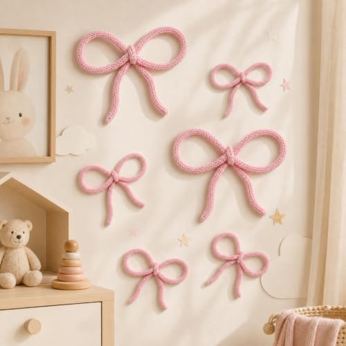 Barydat 6 Pcs Pink Bow Wall Decor Coquette Bow Nursery Decor by home