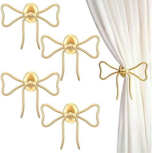 Kathfly 4 Pcs Bow Curtain Holdbacks Gold Metal Curtain Tiebacks Wall Mounted by Kathfly