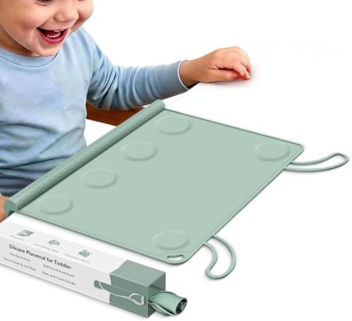 Silicone Placemat for Toddler Eating: Wipe Clean & Roll Up in The Diaper Bag by DZDOV