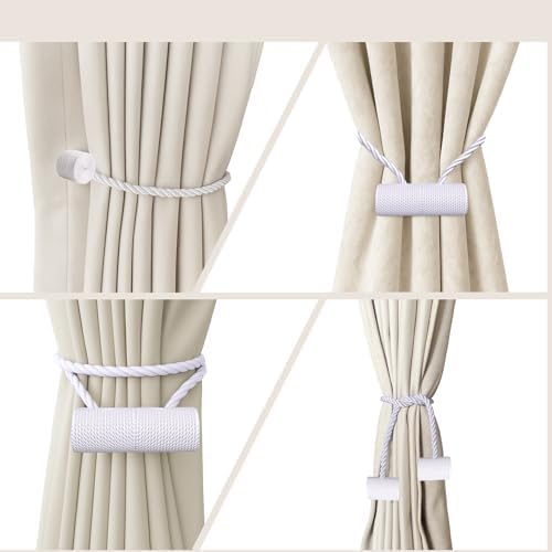 Hion Magnetic Curtain Tiebacks White 6pcs, Curtain Holdbacks Hooks Holders - Image 7