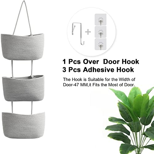 TeoKJ Over the Door Hanging Basket, 3-Tier Woven Cotton Wall-Mounted Storage - Image 6