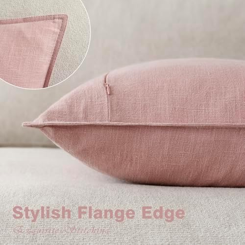 Foindtower Decorative Linen Lumbar Throw Pillow Covers 12x20 Inch Rose Pink - Image 3