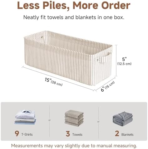 StorageWorks Fabric Narrow Storage Bins, Khaki and Beige Stripes - Image 2