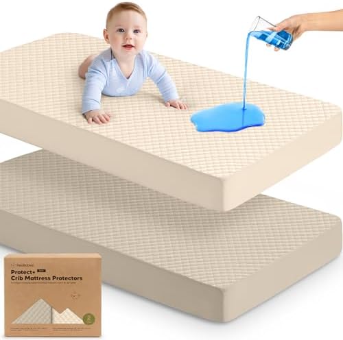 2pk Waterproof Crib Mattress Protector Cover Fitted 52x28 by KeaBabies