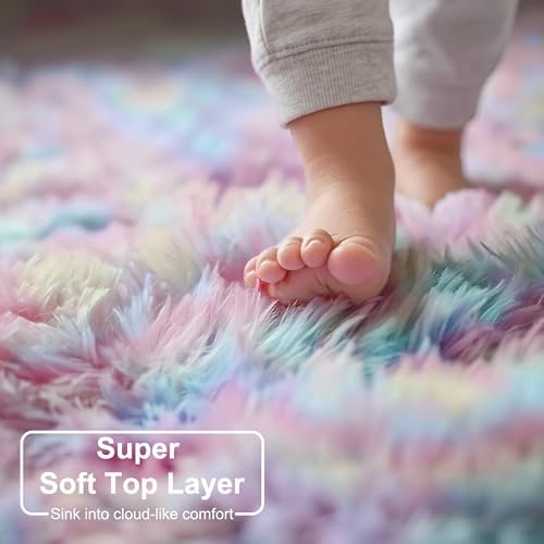 Amdrebio Rainbow Unicorn Pastel Cute Area Rug 4x6 - Image 4