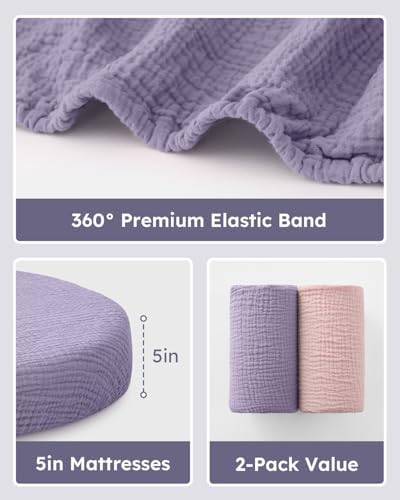 Unnivoll Muslin Bassinet Sheets Boy Girl, 100% Cotton Fitted Bassinet Sheet Set - Image 6