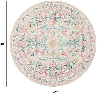 Lahome Sylvie Boho Light Pink Round Rug 4ft, Washable Small Circle Rugs - Image 2