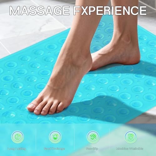 Anti-Slip Bathtub Shower Mat 28×15 Inch Clear Green - Image 4
