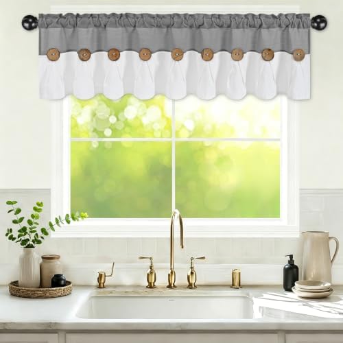 FRAMICS Farmhouse Valance Curtains, Boho Cotton Linen Kitchen Valance, Rustic - Image 2