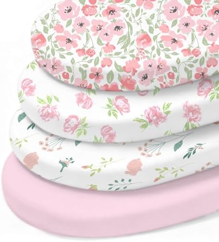 Little Grape Land Bassinet Sheets 4 Pack, Ultra Soft Baby Bassinet Fitted Sheets by LittleGrapeLand