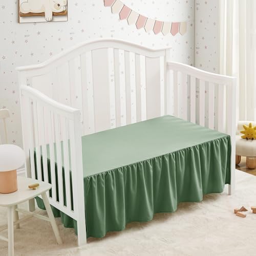 SiinvdaBZX Sage Green Crib Skirt Dust Ruffle, Microfiber Crib Bed Skirt - Image 3