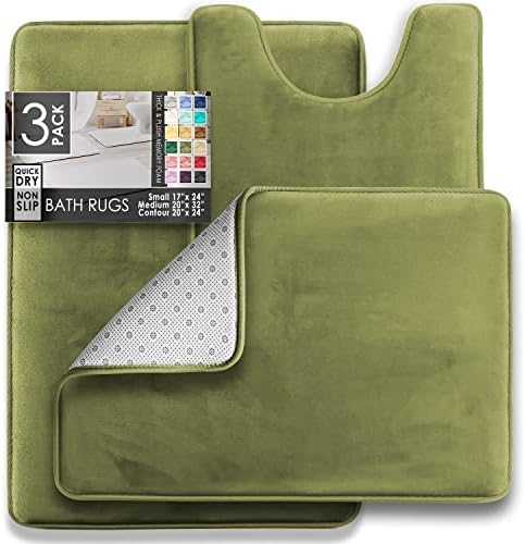 Clara Clark 3 Piece Bathroom Rugs Bath Mat Set, Velvet Memory Foam Bath Mats - Image 2