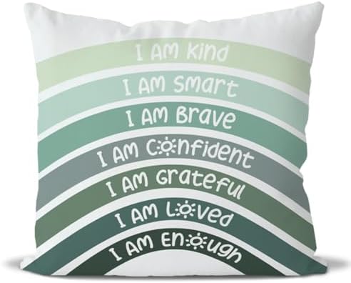 QIYUHOY Boho Sage Eucalyptus Green Rainbow Classroom Throw Pillow Covers by QIYUHOY