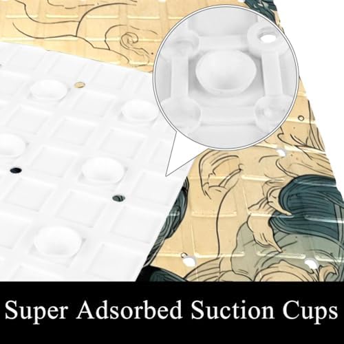 Bathtub Mat Non Slip 26.8x15.1 Inch, Cat Riding Turtle Ocean Wave Shower Mat - Image 3
