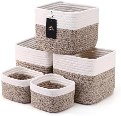 5-Pack Storage Cubes Woven Rope Baskets, 2 Sizes Organizer Bins by Unknown