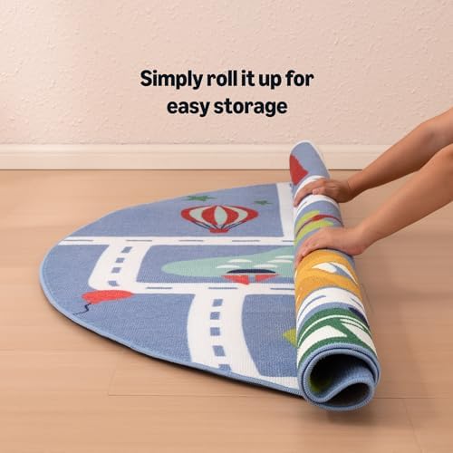 Amazon Basics Kids Washable Round Area Rug, Circle Printed Carpet Play Mat - Image 6