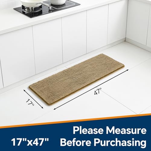 Chenille Bathroom Runner Rug 17"x47" Tan, Plush Bath Mat - Image 2