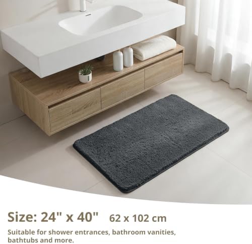 Polyester Bathroom Rug 24"x40" Dark Gray, Non-Slip Soft Bath Mat - Image 2