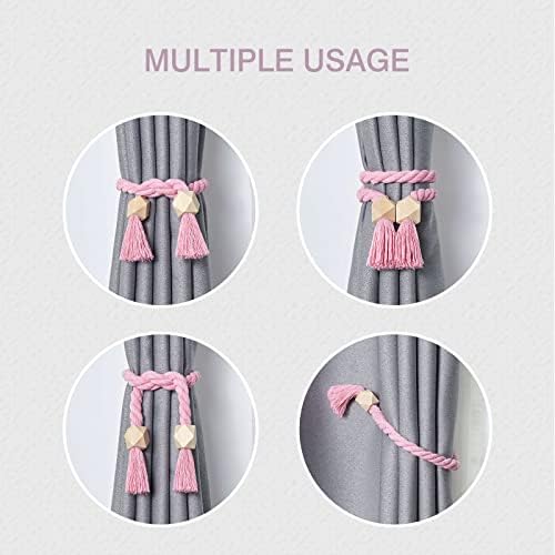 NICEEC 4 Pack Wooden Polyhedron Magnetic Curtain Tiebacks Boho Home Decor Drape - Image 6
