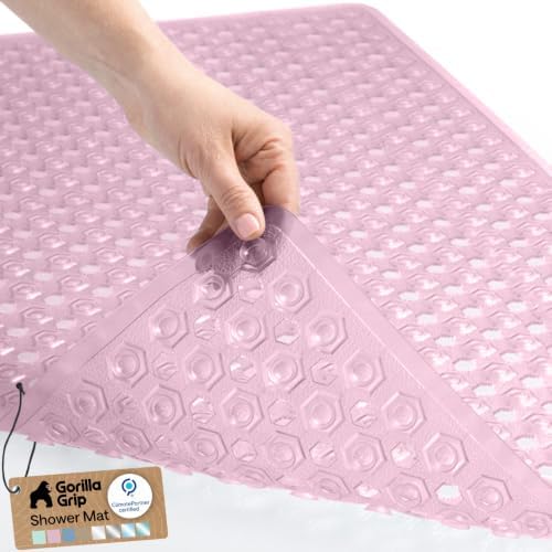 GORILLA GRIP Bath Tub Shower Mat, Bathtub Floor Liner, 35x16 Clear Pink by GorillaGrip