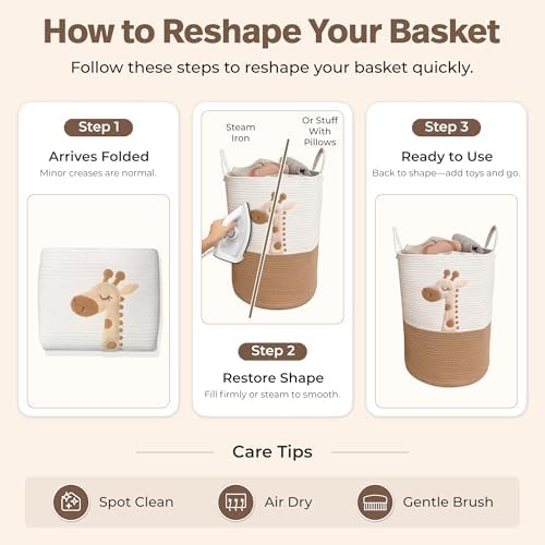 Giraffe Baby Laundry Basket, Tall Woven Rope Nursery Hamper, 20x15 in - Image 7