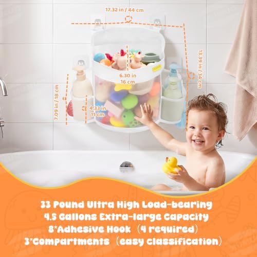 3 Compartments Bath Toy Storage Organizer, Mesh Shower Caddy - Image 3