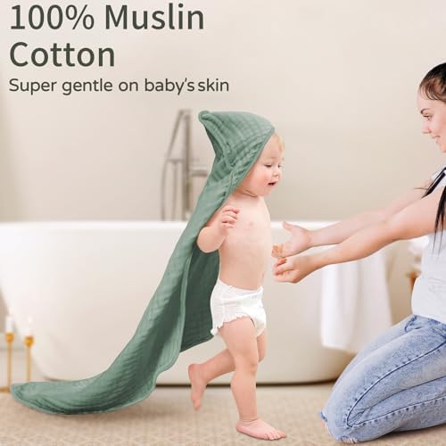 Yoofoss Hooded Baby Bath Towels 2 Pack 100% Muslin Organic Cotton - Image 2