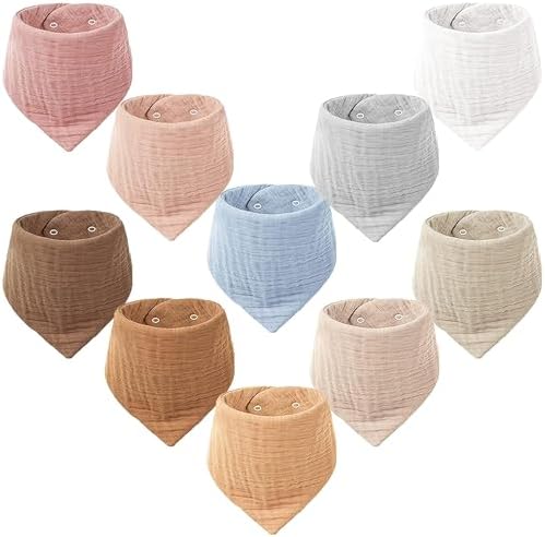 Konssy 10 Pack Baby Muslin Bandana Bibs by Konssy
