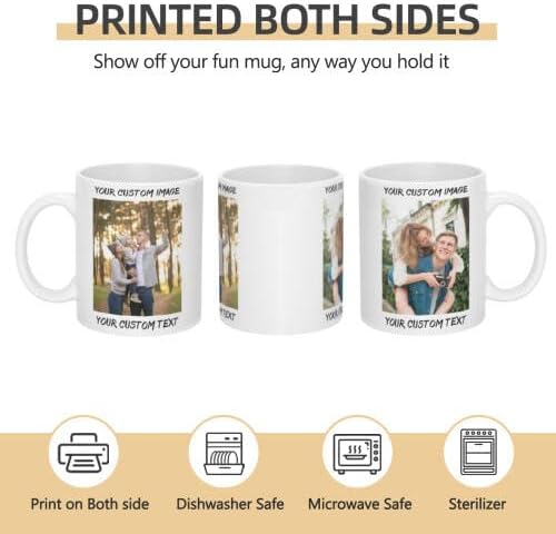 Personalized Coffee Cup with Photo, Logo or Text - Custom Both Sides Printed Mug for Him & Her - Unique Customized Gifts with Names - White/Pink