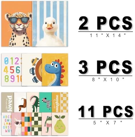 16 PCS Kids Wall Art Decor, Baby Girl & Boy Nursery Decor, Toddler Room Bedroom - Image 2