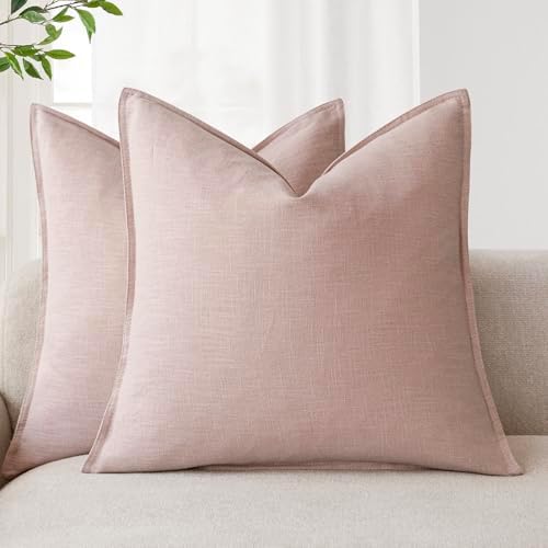 Foindtower Linen Solid Decorative Throw Pillow Covers 24x24 Inch Light Pink by Foindtower