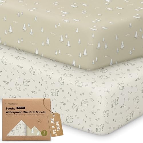 2 Pack and Play Sheets Waterproof Mini Crib Sheet Fitted 38x26 by KeaBabies