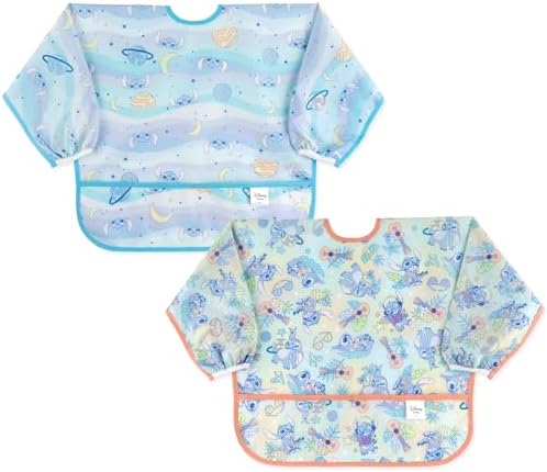 Bumkins Disney Stitch Sleeved Baby Bib – Long Sleeve Waterproof Fabric Feeding by Bumkins