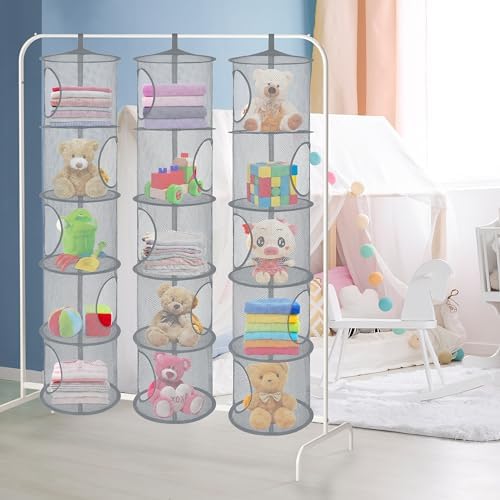 3Pcs Hanging Stuffed Animal Storage Hammock Net 5 Tiers - Image 5