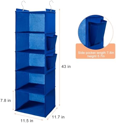 BOOMIBOO Hanging Closet Organize and Shelves, 5-Hanging Shelf （Blue） - Image 3