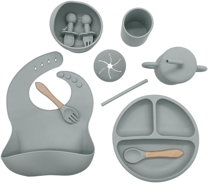 Silicone Baby Feeding Set Moon Gray Infant Tableware Collection by Unknown