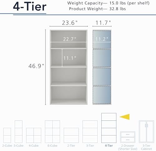 Homes: Inside + Out Apexa 4-Tier Cube Storage Organizer Shelves, Stackable Wood - Image 3