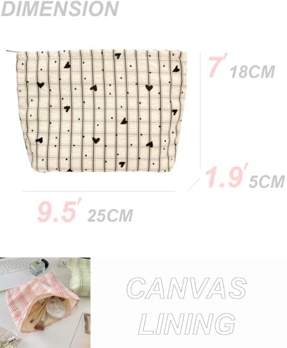 Flat Makeup Bag for Women, Zipper Cosmetic Pouch for Purse, Gingham Heart - Image 4