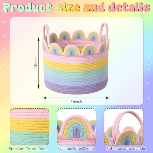 LemonRoad Round Woven Basket Pastel Rainbow - Image 2