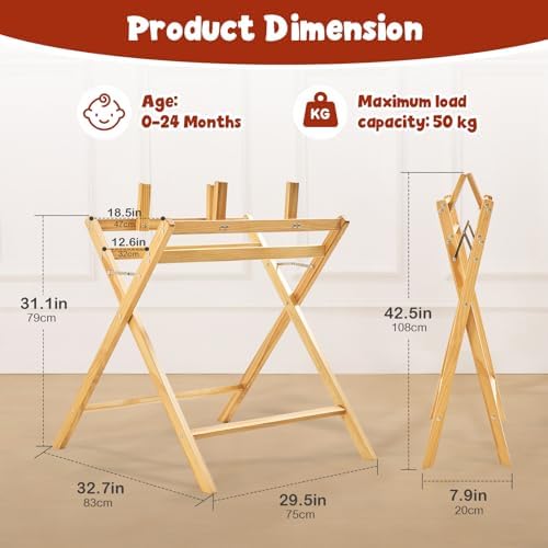 FUNLIO Wooden Baby Bathtub Stand, Foldable Baby Bath Stand - Image 6