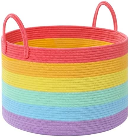 67L Large Rainbow Blanket Basket, Cotton Rope Baby Laundry Hamper by Degeyoyo