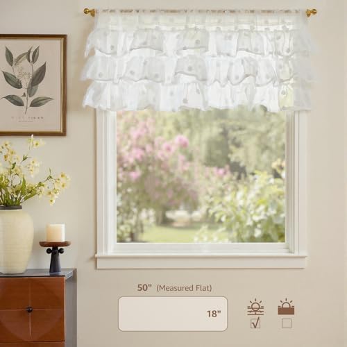 jinchan Ruffled Kitchen Valance Pom-Pom Sheer 1 Panel 18 Inch White - Image 5