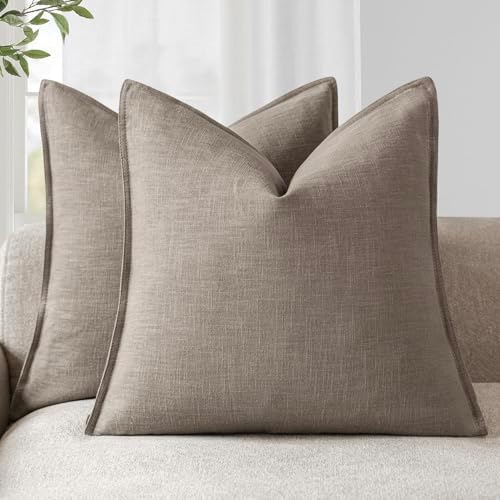 Foindtower Linen Solid Decorative Throw Pillow Covers 26x26 Inch Brown Tan by Foindtower
